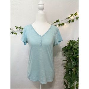 small blue blouse short sleeve with button detail